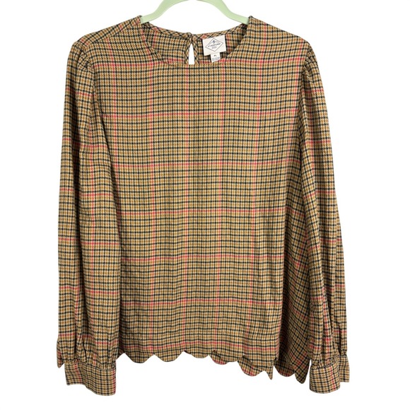 St. John's Bay Tops - St Johns Bay Women's PL Plaid Blouse Scallop Hem Long Sleeve Fall Petite Large